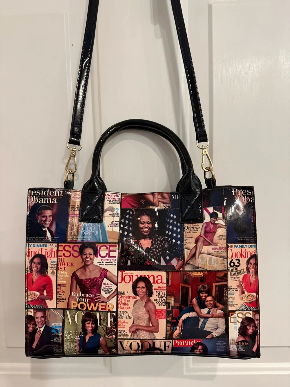 Michelle Obama Magazine Cover Collage Vegan PU Leather Crossbody & Satchel Bag
